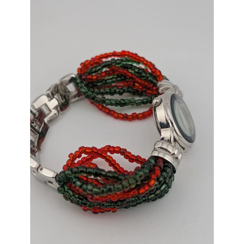 Geneva Santa Claus Beaded Band Watch Women‎ 24mm Case- New Battery